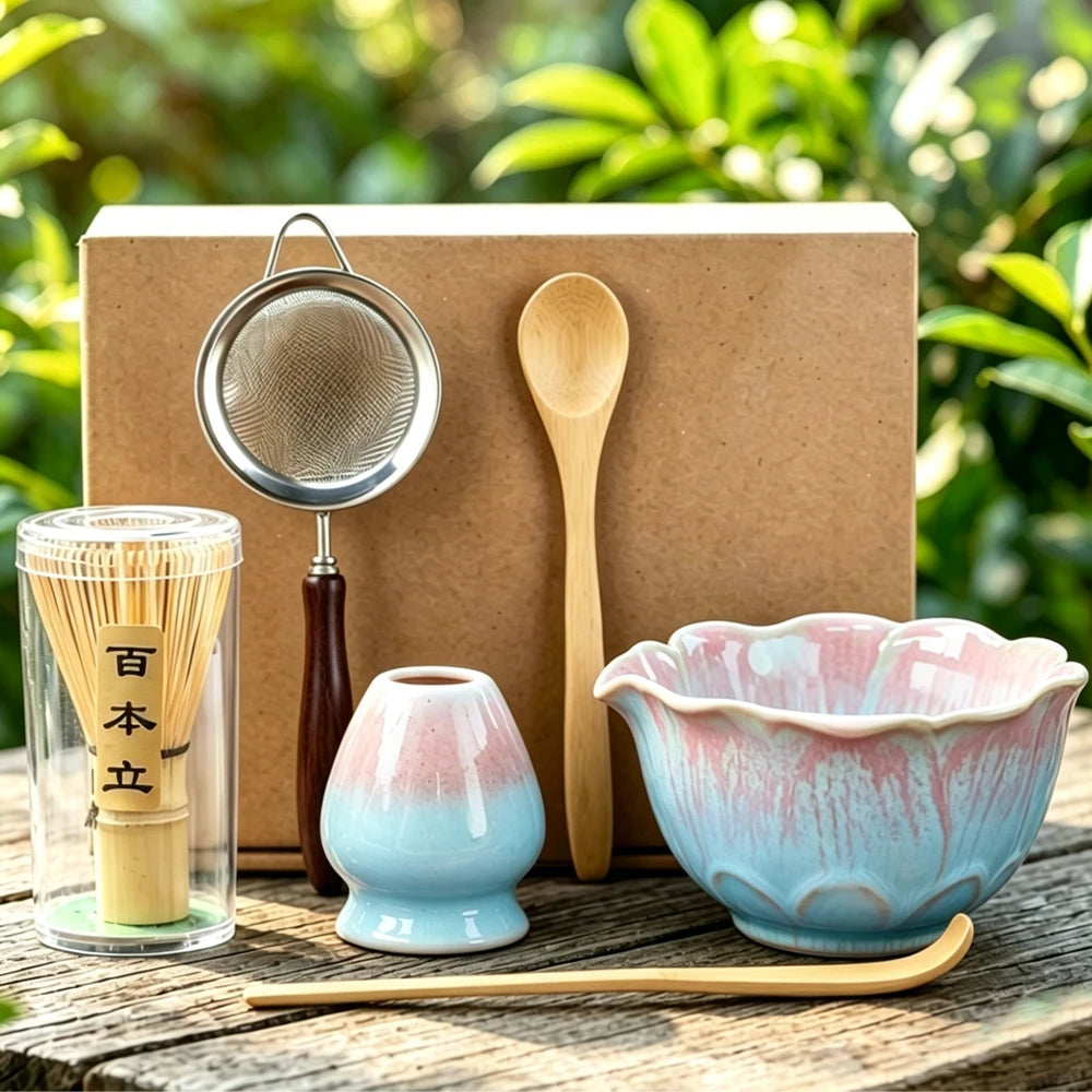 6-Piece Flower-Shaped Japanese Matcha Tea Set