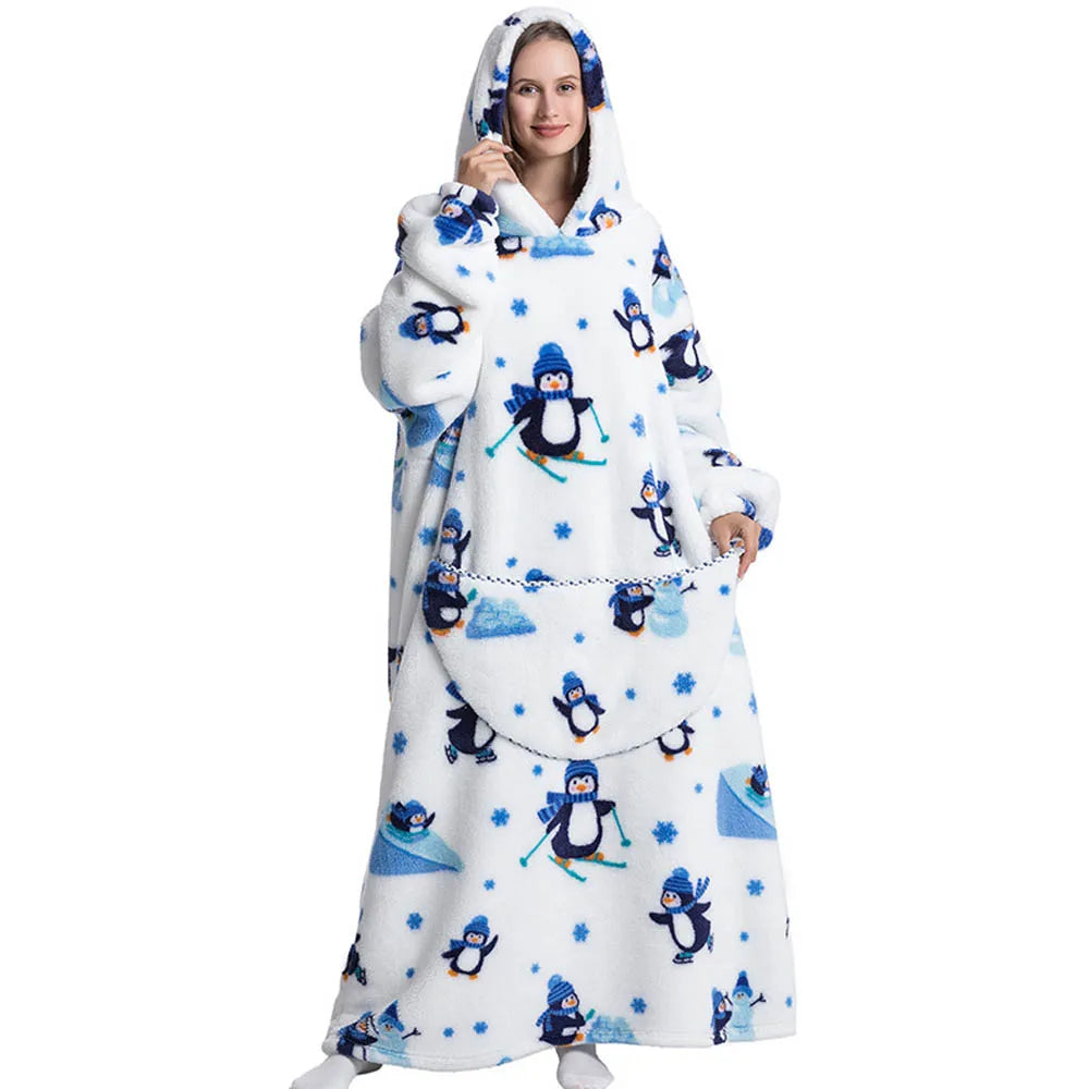 Flannel Wearable Blanket Hoodie with Pocket