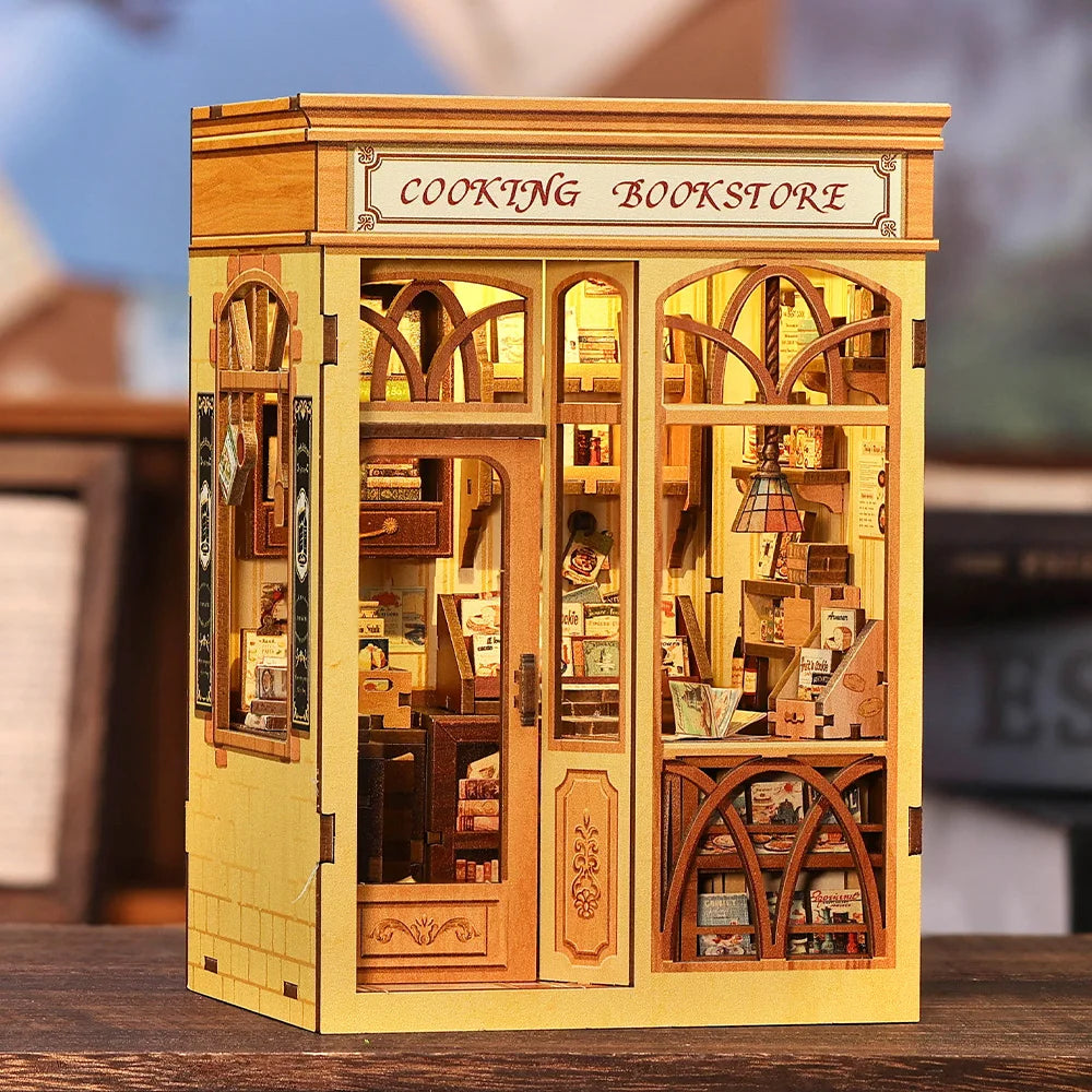 CUTEBEE Book Nook Kit DIY Miniature Model Dollhouse for Adults and Teens Bookshelf Decor 3D Wooden Puzzle Gifts for Family