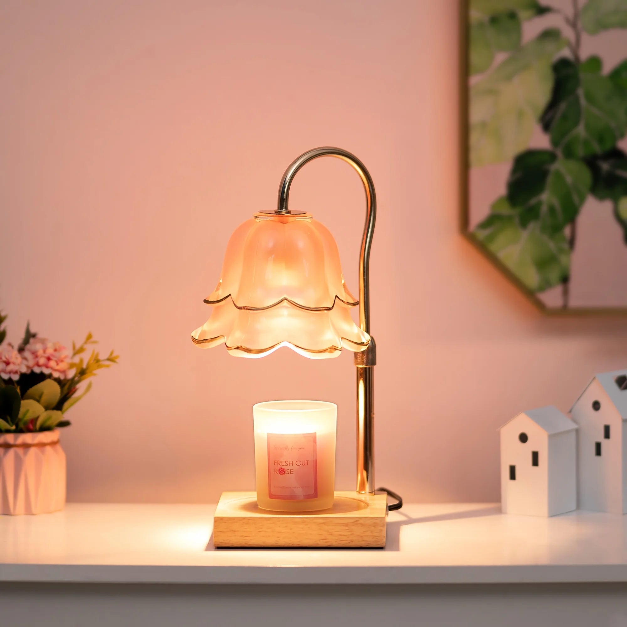 Pink Flower Candle Warmer Lamp with Scented Candles: Wax Melt Warmer with Timer, Perfect Mother’S Day, Valentine’S Day, or Birthday Gift for Women, Mom, and Home Decor