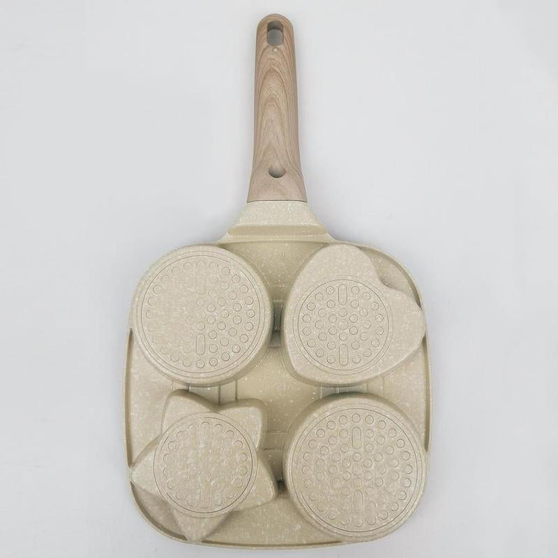 Non-Stick Star Hole Design 4-Hole Egg Skillet with Handle – Multi-Purpose Small Frying Pan for Eggs, Pancakes, Toast, Breakfast, Lightweight, Easy Clean, Perfect for Small Kitchens, Induction Compatible