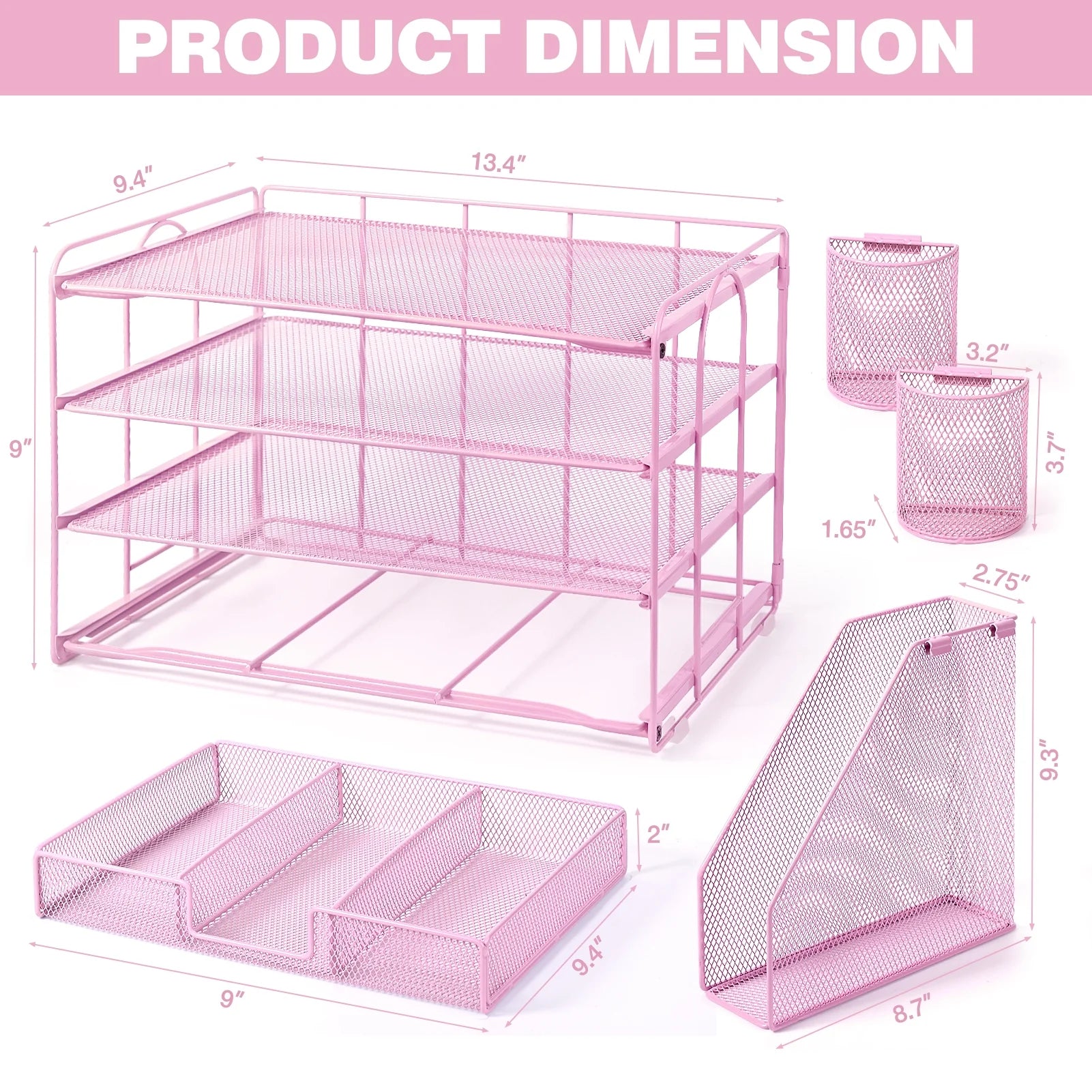 Desktop Organizer 4-Tier Desk Organizers Sets and Storage, File Organizers for Desk Drawer Organizer, Paper Organizer for Desk (Pink)