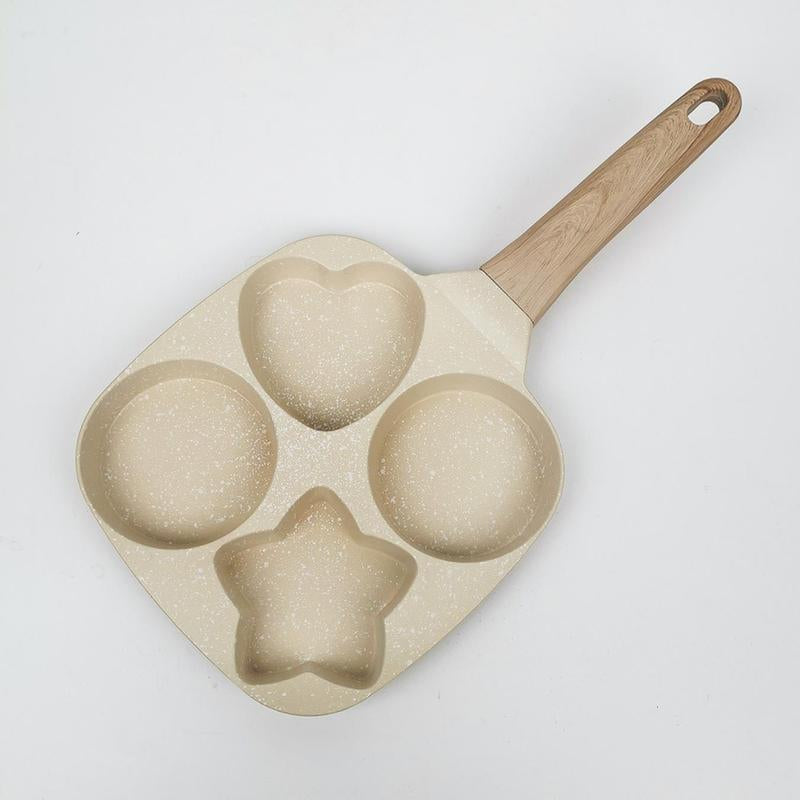 Non-Stick Star Hole Design 4-Hole Egg Skillet with Handle – Multi-Purpose Small Frying Pan for Eggs, Pancakes, Toast, Breakfast, Lightweight, Easy Clean, Perfect for Small Kitchens, Induction Compatible