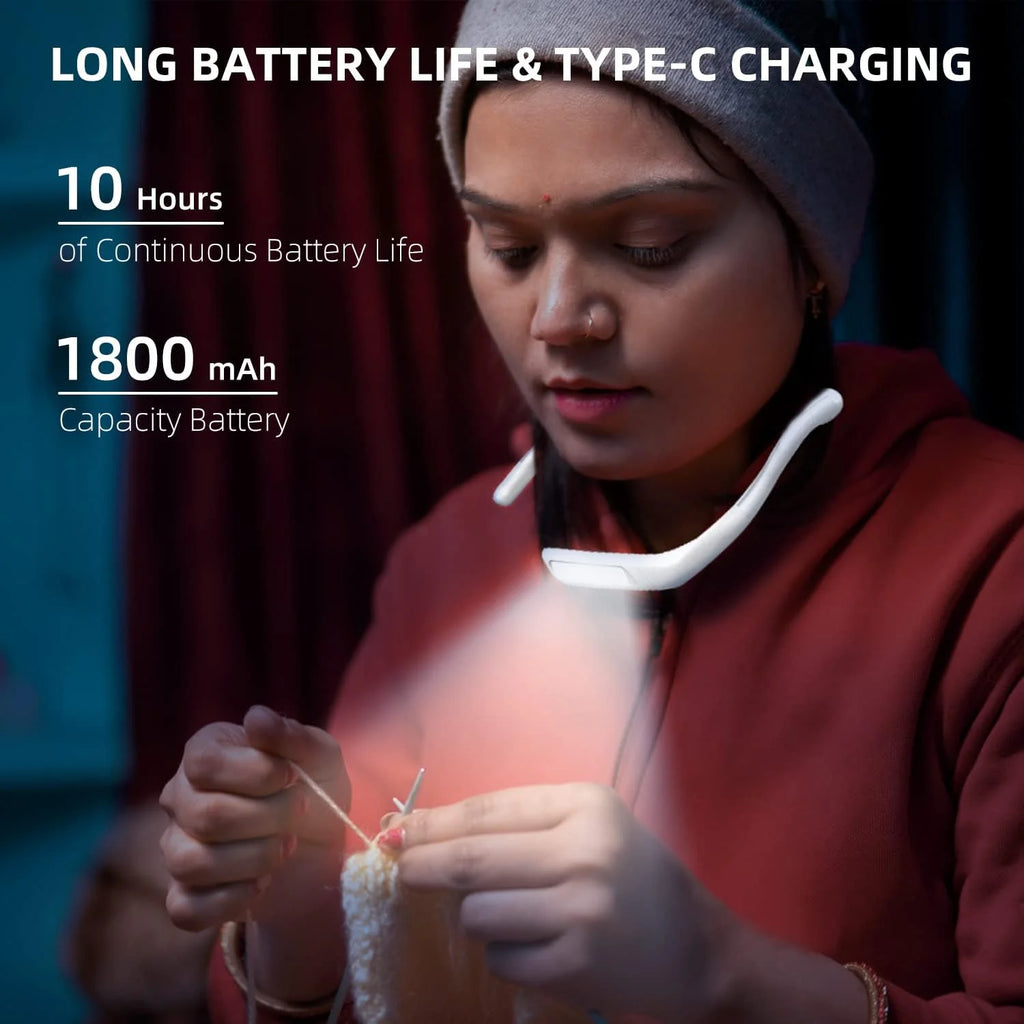 Neck Reading Light, LED Book Light for Reading in Bed, Rechargeable 3 Brightness Levels, Perfect for Reading Camping Repairing, Reading Light for Student, White