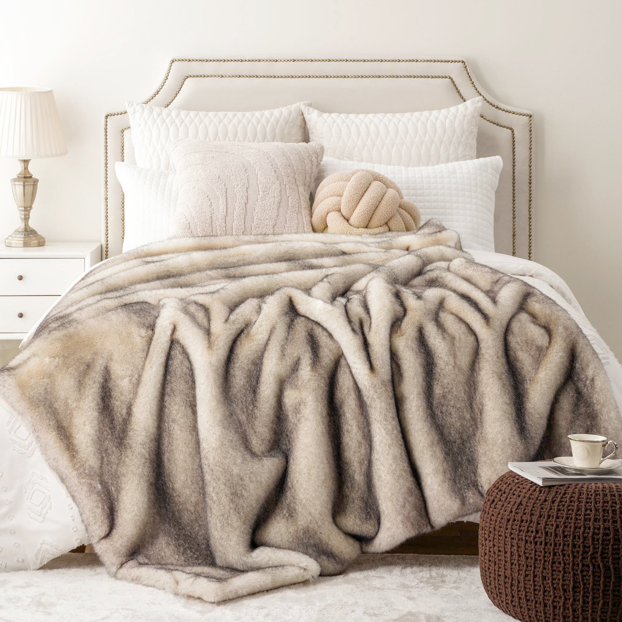 Luxury Cream Faux Fur Throw Blanket,Large Mink Fur Blanket,Soft Fuzzy Thick Fur Throw,60"X80"