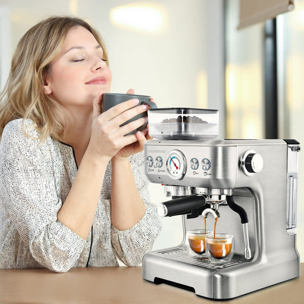 Espresso Machine with Grinder, Professional Espresso Coffee Maker with Milk Frother Steam Wand